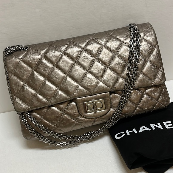 CHANEL Handbags - - CHANEL Metallic 2.55 Calfskin 227 Jumbo Flap